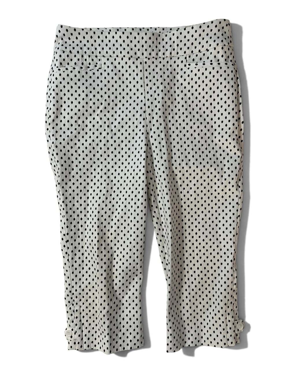 Chico’s Ivory Black Polka Dot Crop Pants 00 US 2 Button Tab Stretch